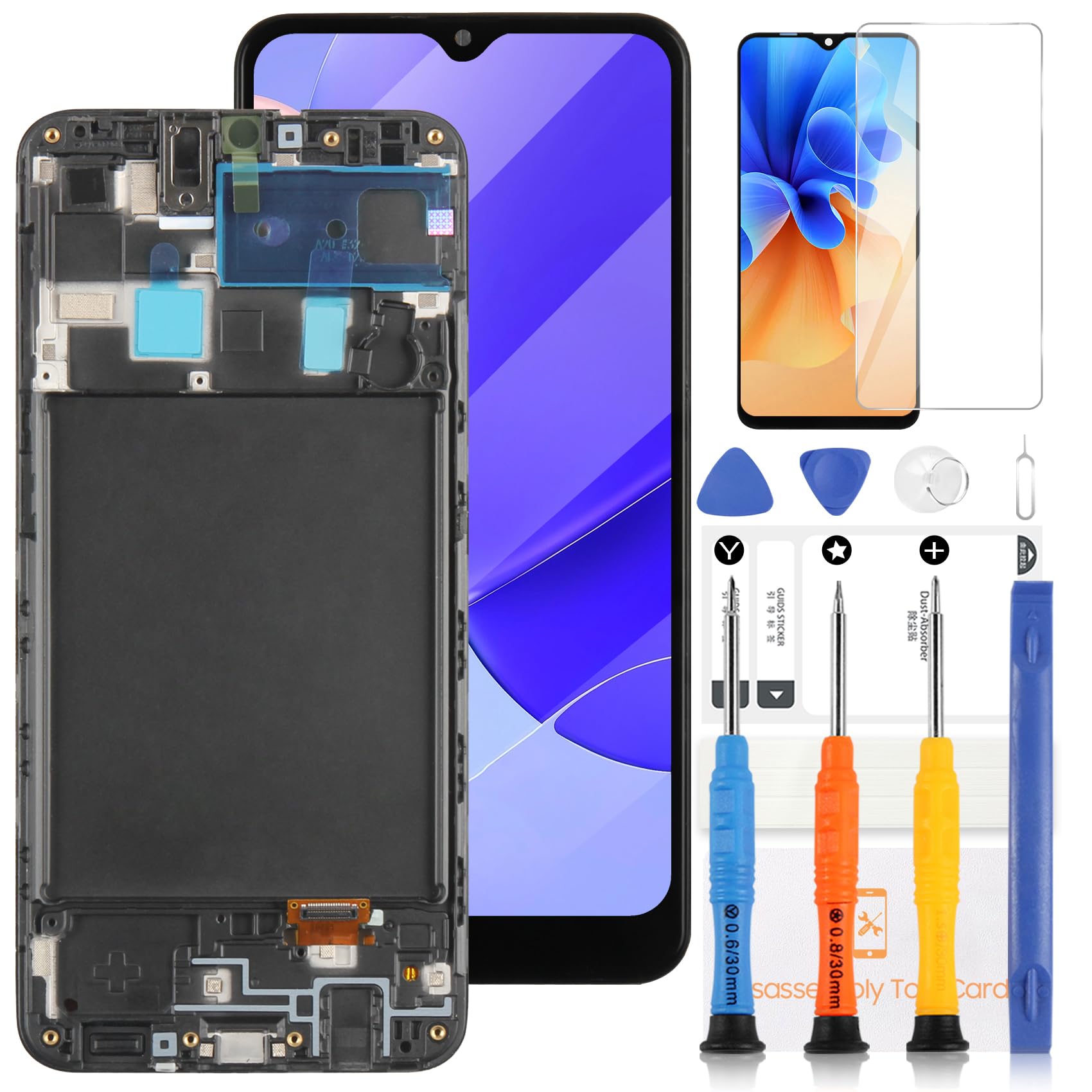 Original Title: for Samsung Galaxy A20 Screen Replacement Kit for Samsung A20 LCD for Display Samsung A20 for SM-A205F SM-A205G SM-A205U LCD Touch Screen Digitizer Replacement Assembly with Frame   Optimized Title: **Samsung Galaxy A20 Screen Replacement Kit - LCD Touch Screen Digitizer Assembly with Frame for SM-A205F/G/U - DIY Repair Solution for Cracked or Damaged Displays**