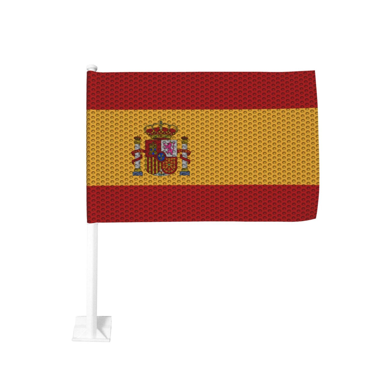 Double-Sided Spain Flag 12x18 Inch - Car Window Flag with Clip for Outdoor Decoration | Perfect for Soccer Games, Parades & National Holidays