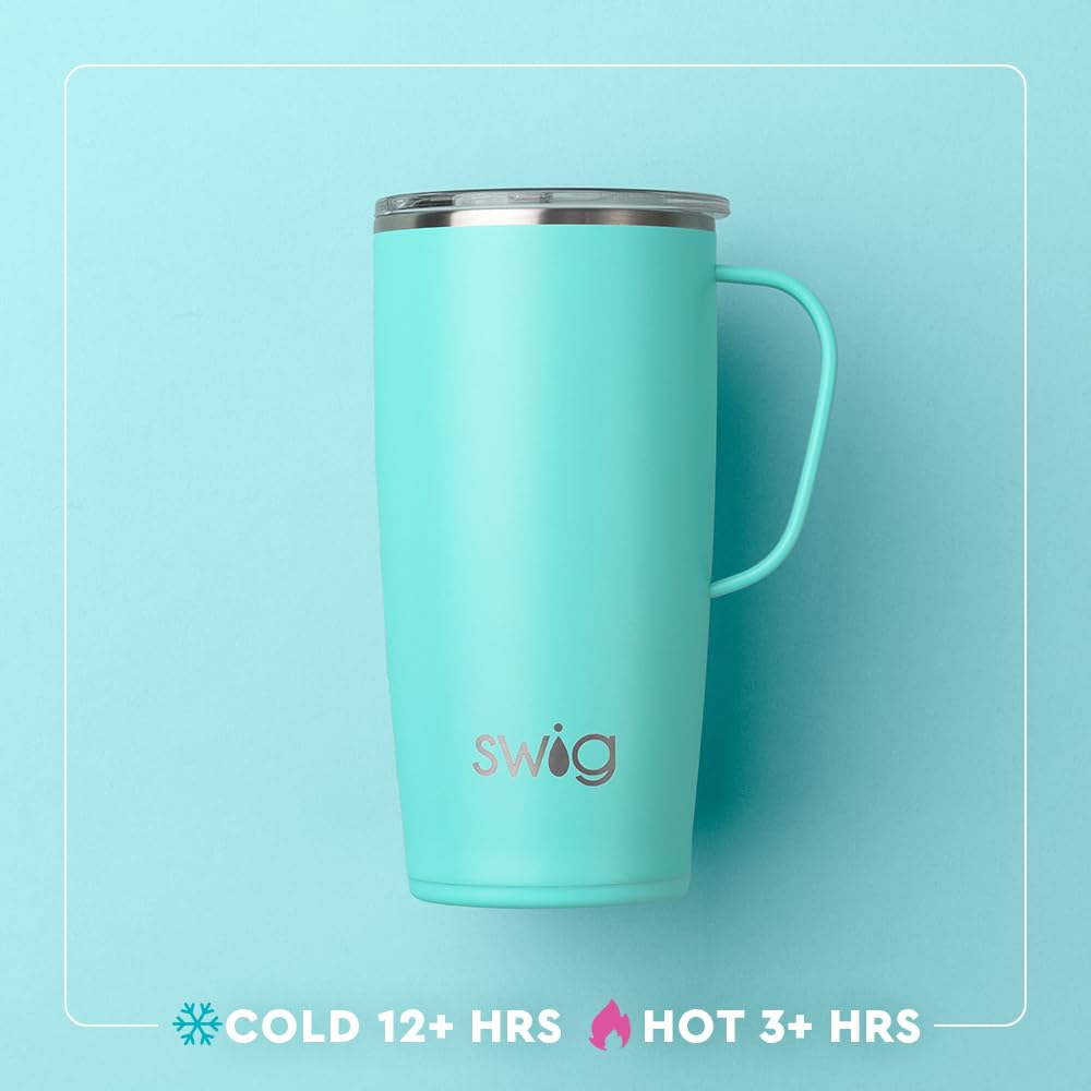 Swig Life 22oz Insulated Stainless Steel Travel Mug with Handle & Lid - Leakproof Coffee Tumbler, Cup Holder Friendly, Dishwasher Safe - Perfect for Commuting, Office, Camping & Outdoor Adventures (Paradise Color)