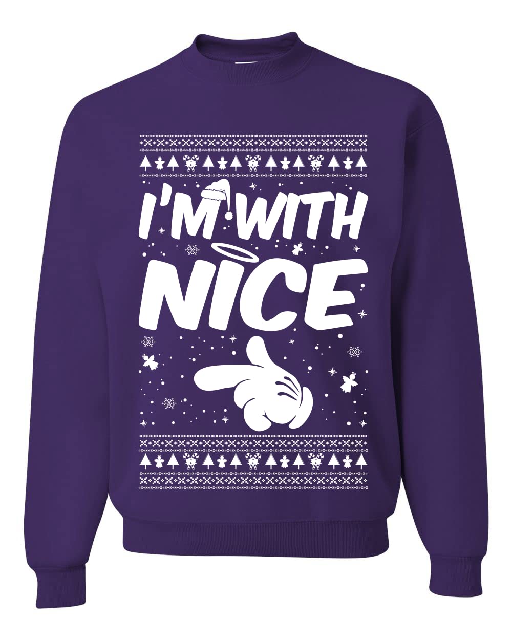 Wild Bobby 'I'm With Nice Ugly' Christmas Sweater - Unisex Crewneck Graphic Holiday Sweatshirt for Xmas Parties & Family Gatherings