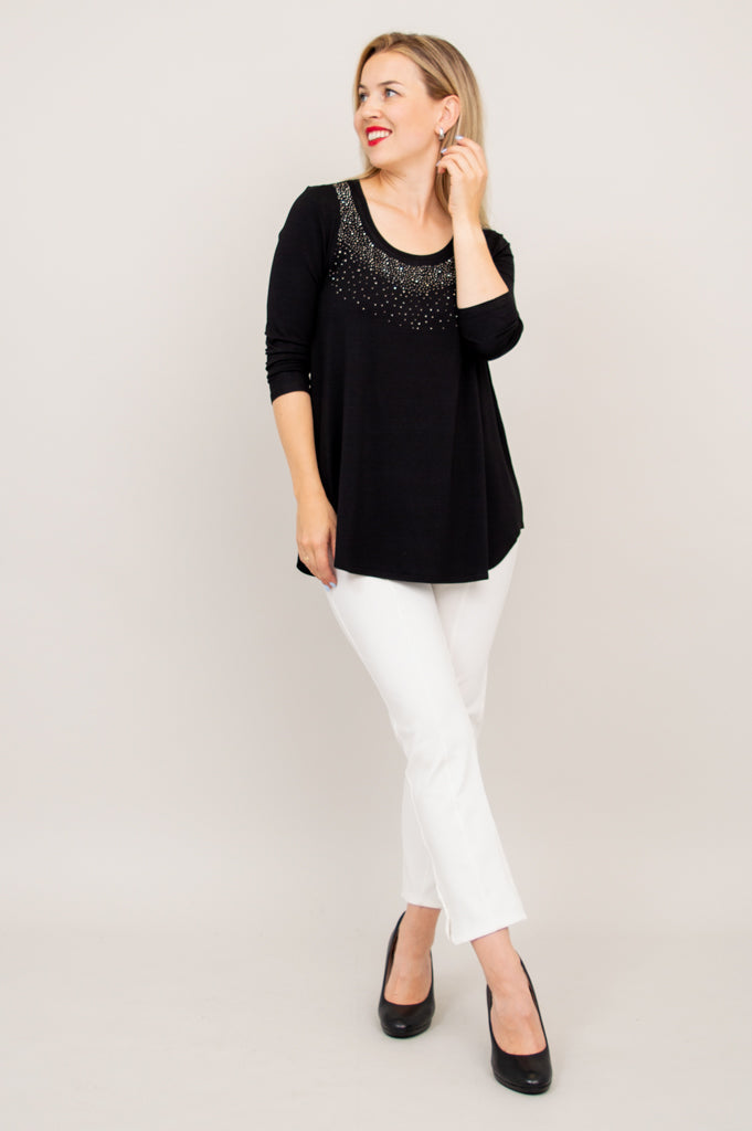 Jazz 3/4 Sleeve Top for Women - Black Diamond Print Bamboo Fabric - Perfect for Dance Classes & Casual Wear