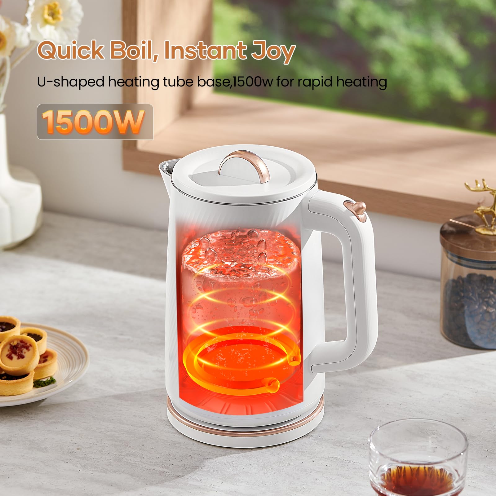 OLEGA 1500W Electric Kettle - 1.8L Stainless Steel Fast Boiling Water Kettle with Auto Shut Off & Boil-Dry Protection - Perfect for Coffee, Tea, and Instant Noodles - Ideal for Home, Office, and Dorm Use