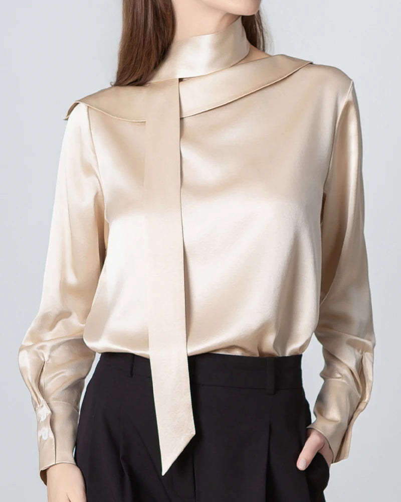 Elegant Silk Tie Neck Blouse for Women - Stylish Office & Party Wear - Perfect for Business Meetings, Weddings & Special Occasions