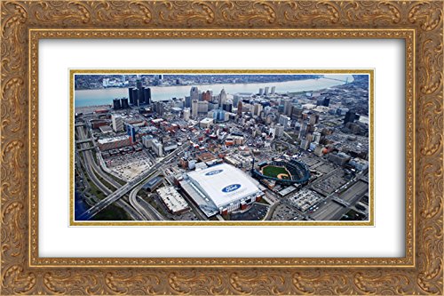 Ford Field 2X Matted 24x16 Gold Ornate Framed Stadium Art Print - Perfect for Sports Fans, Man Cave Decor & Football Game Room Wall Art