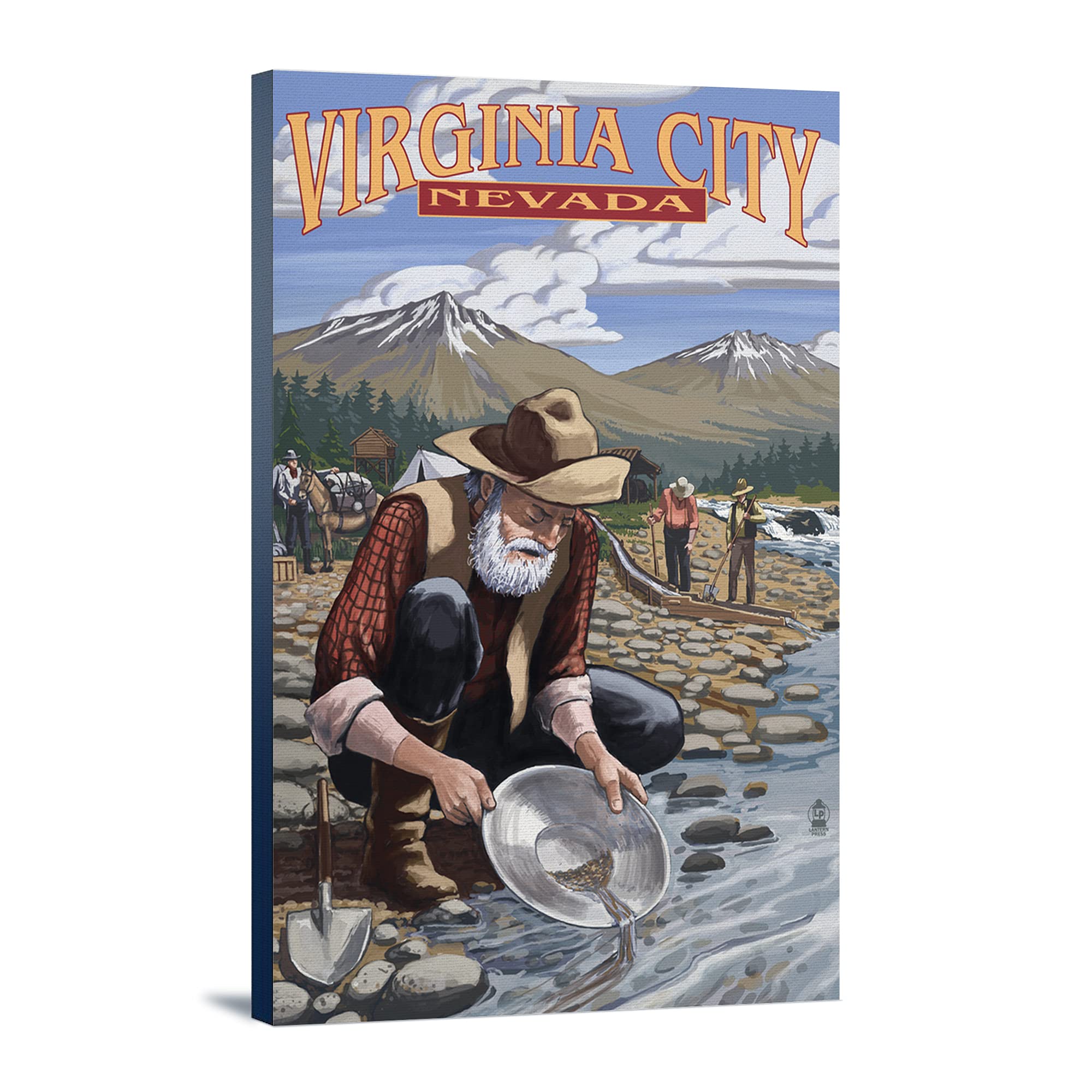 Virginia City Nevada Gold Panner Wall Art - 16x24 Wrapped Canvas Print - Western Home Decor & Mining Theme Artwork - Perfect for Living Room, Office or Cabin Decor