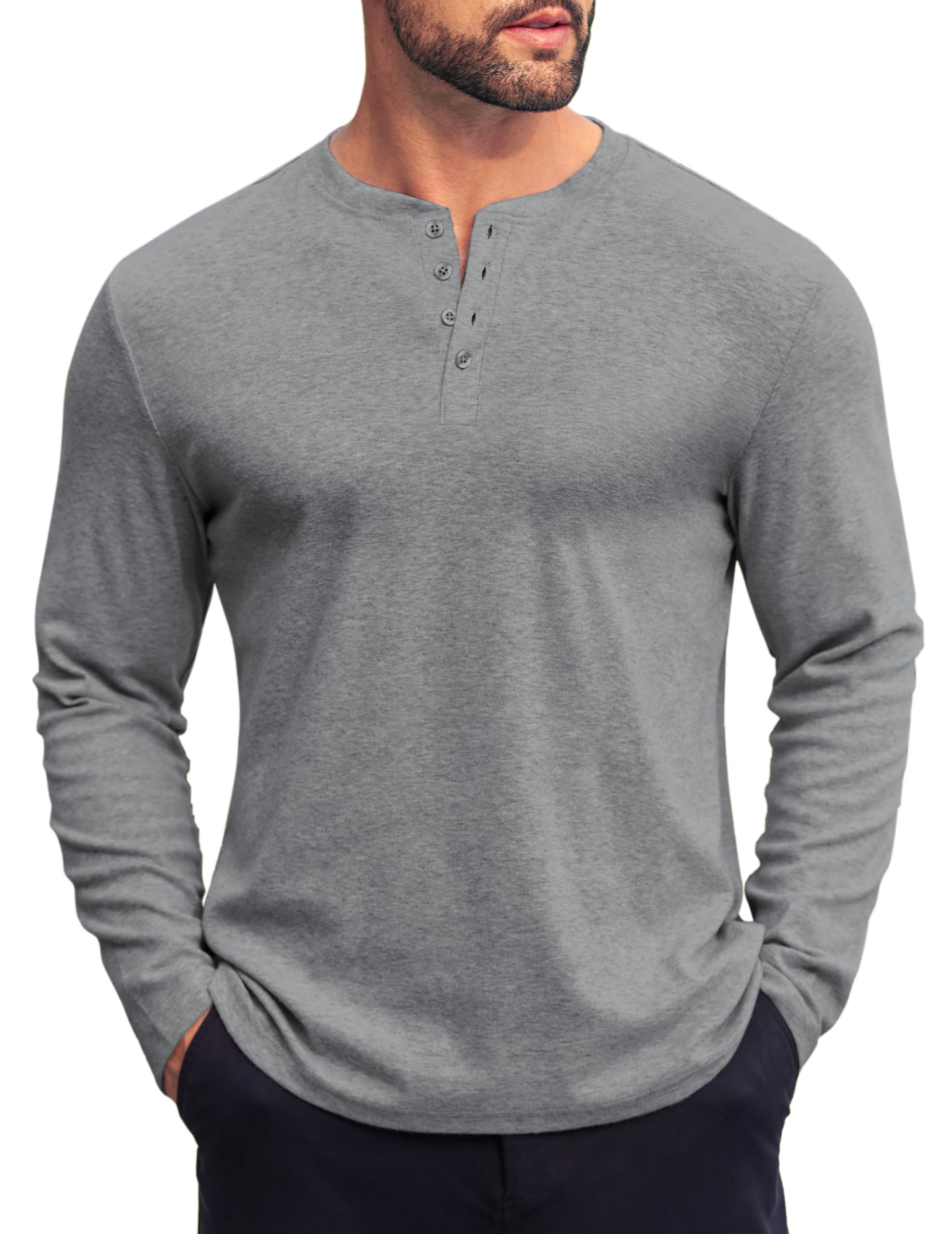COOFANDY Men's Slim Fit Long Sleeve Henley Shirt with 4 Buttons - Casual Basic Pullover Top for Everyday Wear, Date Night & Outdoor Activities