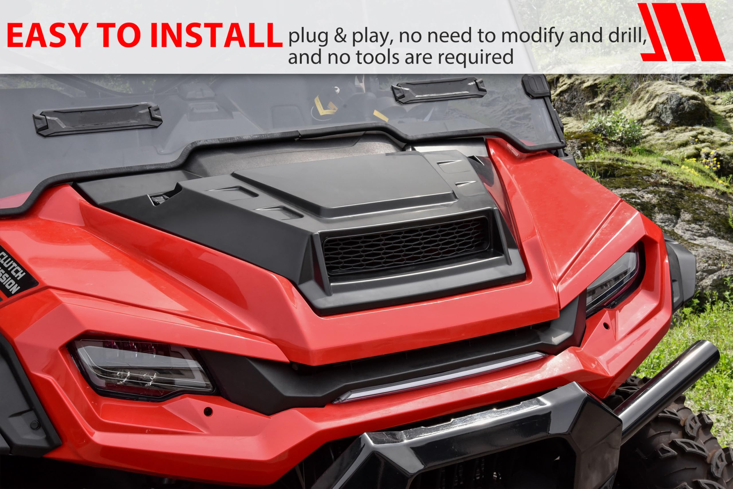 SAUTVS Sport Hood Scoop with Mesh for Honda Pioneer 1000-3 1000-5 1000-6 (2016-2025) | Front Hood Cover with Grill Vents Kit | Easy Installation | Off-Road & Adventure Accessories