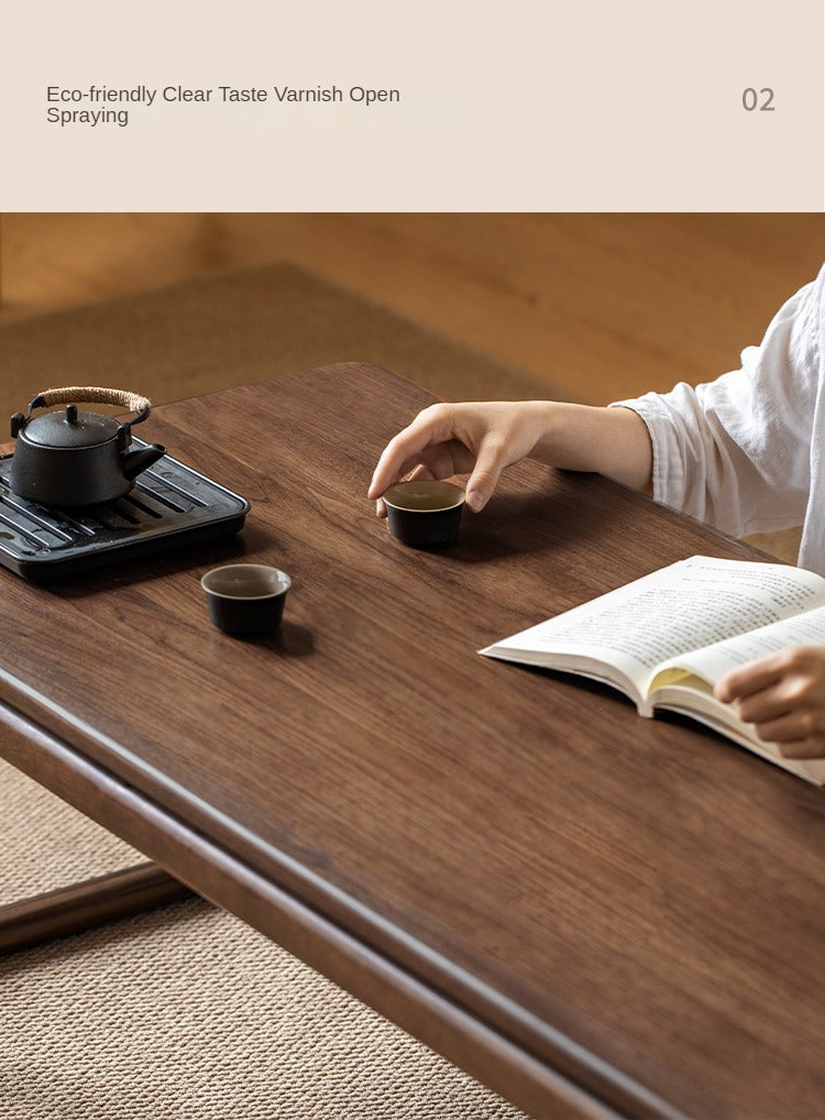 Premium Oak & Black Walnut Solid Wood Tatami Tea Table - Japanese Style Low Coffee Table for Living Room, Zen Meditation, and Tea Ceremony