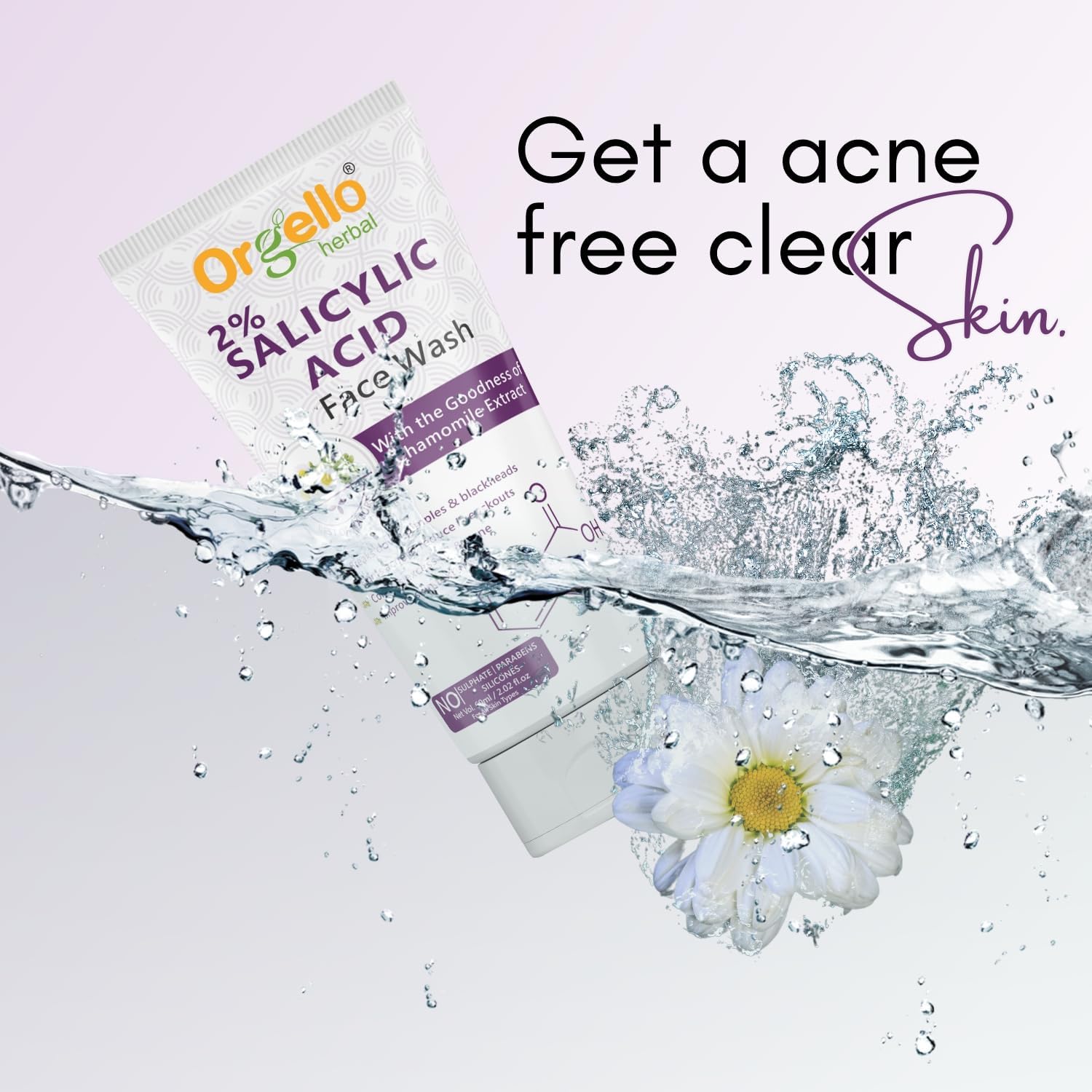 2% Salicylic Acid Face Wash for Acne & Pimples - Oil-Free, Herbal Formula (60ml) | Gentle Cleanser for Oily & Acne-Prone Skin | Daily Use for Clear, Healthy Skin