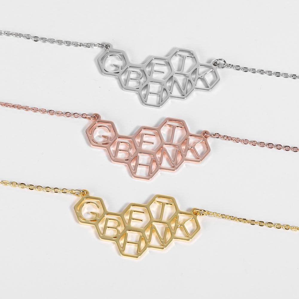 LOYJOY Custom Name Letter Necklace - Personalized Honeycomb Bee Hive Charm Pendant, Geometric Hexagon Jewelry for Women | Gift for Her, Birthday, Anniversary, Valentine's Day