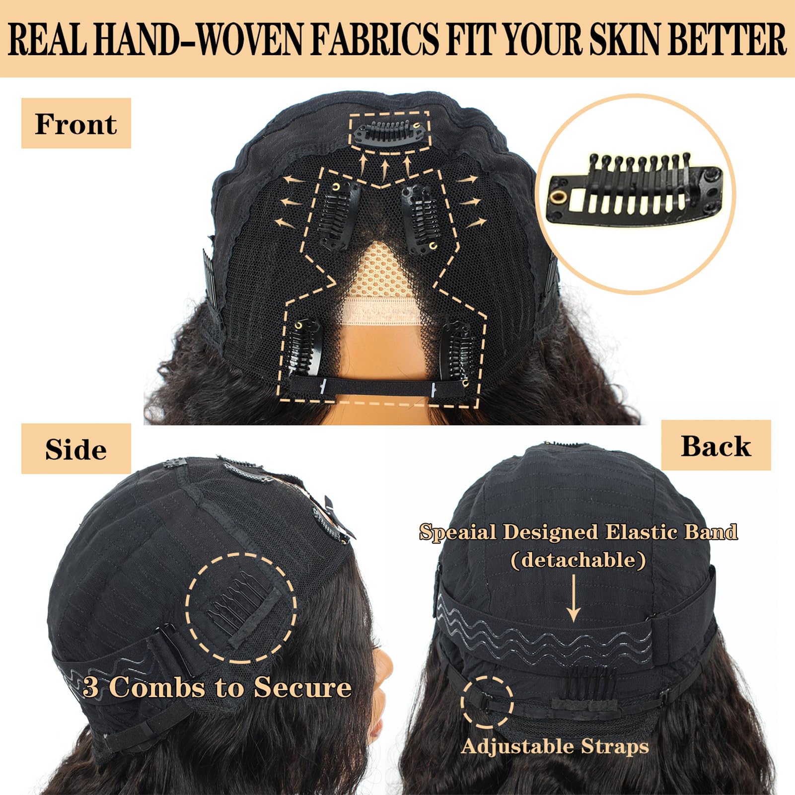 V Part Human Hair Wig - Water Wave Thin Part Glueless Clip In Half Wigs 180% Density Curly V Shape Clip in Half Wig for Beginners | Brazilian Virgin Human Hair Wigs (18 Inch) | Perfect for Daily Wear, Cosplay, Parties & Special Occasions