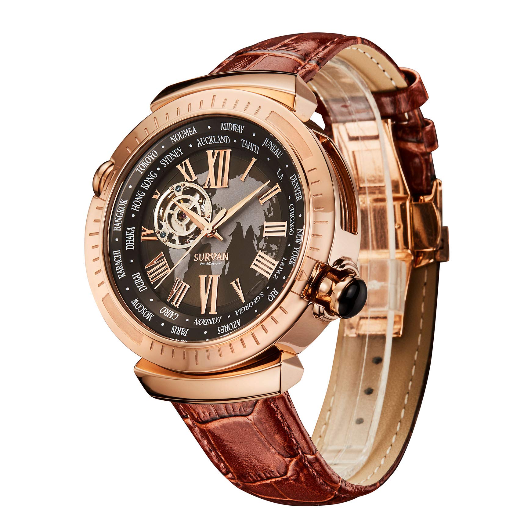**Automatic Watches for Men - Leather Strap Mechanical Watch with Water Resistant Skeleton Design, Self-Winding (No Battery Needed) - Perfect for Business, Casual & Formal Wear**