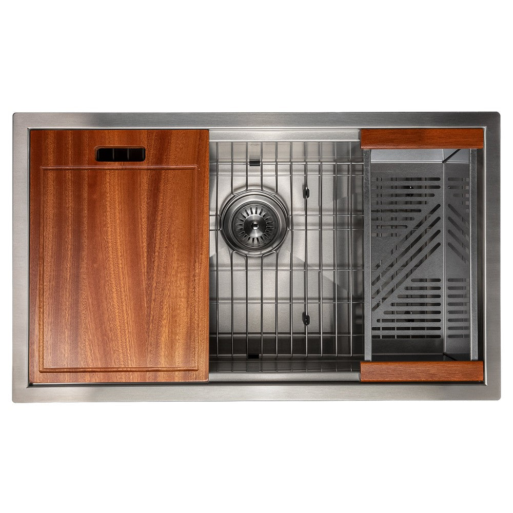 ZLINE Garmisch 30-Inch Undermount Single Bowl Stainless Steel Kitchen Sink with Bottom Grid & Accessories (SLS 30) - Perfect for Modern Kitchens, Remodeling & Chef-Inspired Cooking Spaces