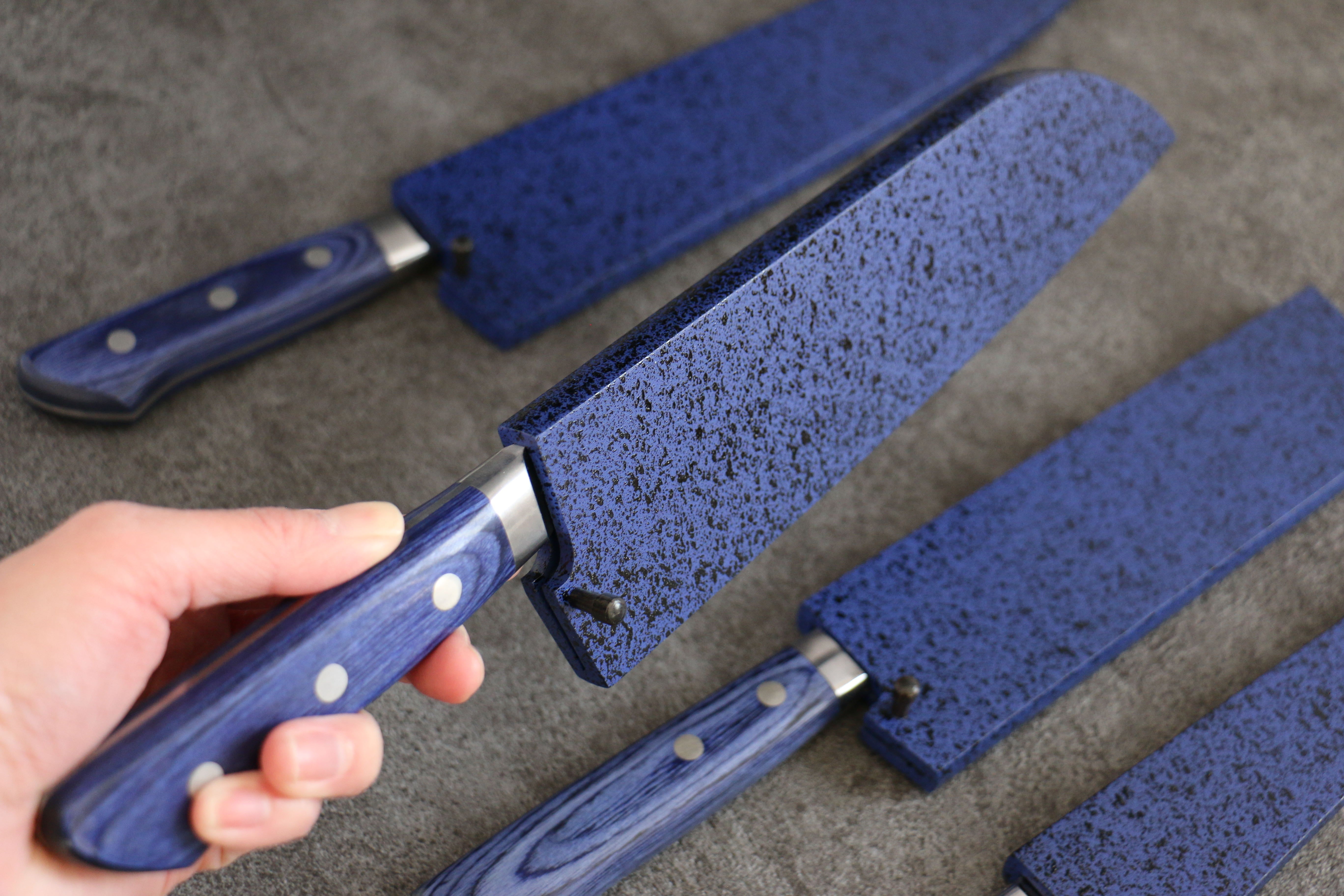 Premium Blue Pakka Wood Knife Sheath for 180mm Gyuto Chef Knife - Handcrafted Plywood Pin Design - Perfect for Kitchen Storage, Camping & Outdoor Cooking