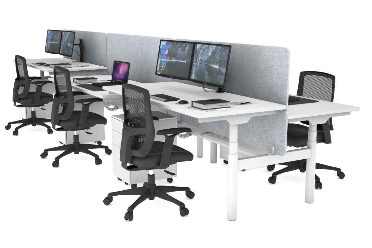 Flexi Premium Height Adjustable 6-Person H Bench Workstation - White Frame [1400L x 700W] - Ideal for Office, Coworking Spaces & Home Offices