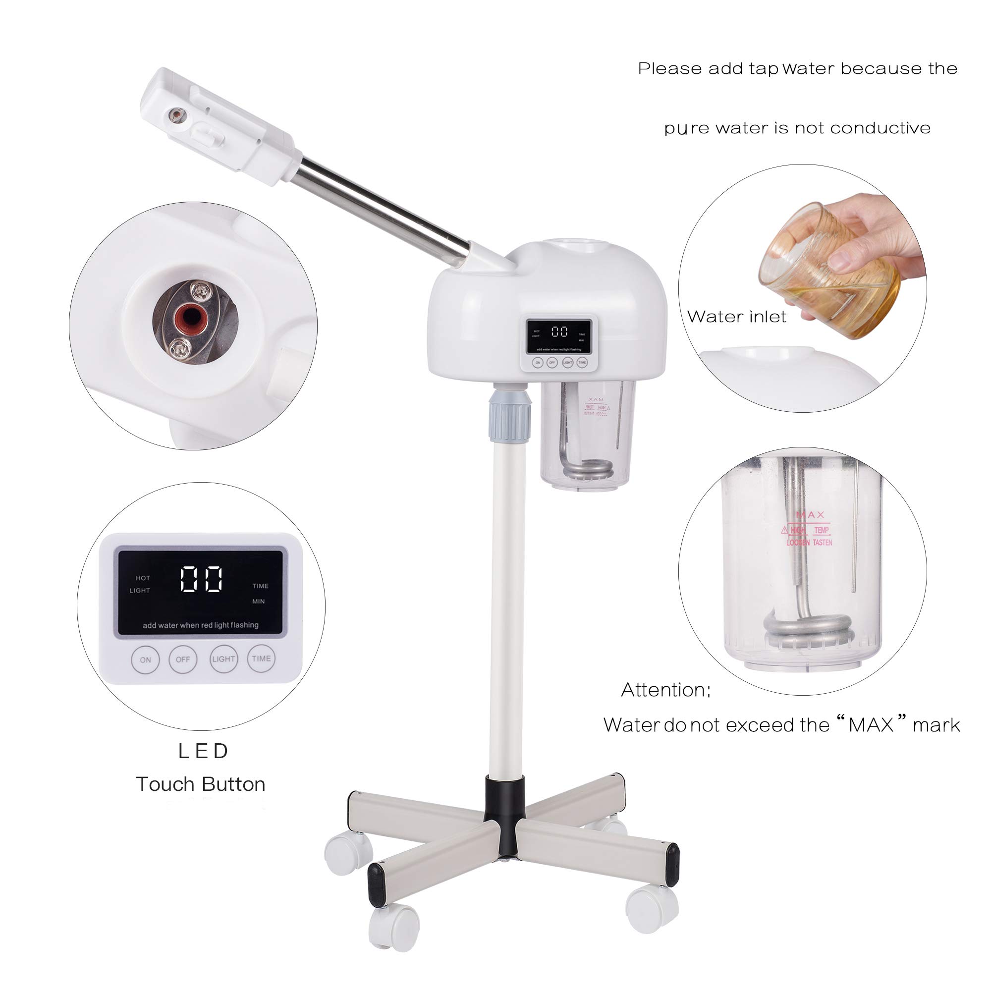 Professional Facial Steamer with Hot Mist - Portable Wheeled Ozone Nano Steamer for Estheticians, Salon & Home Spa | Deep Cleansing & Hydration for Glowing Skin