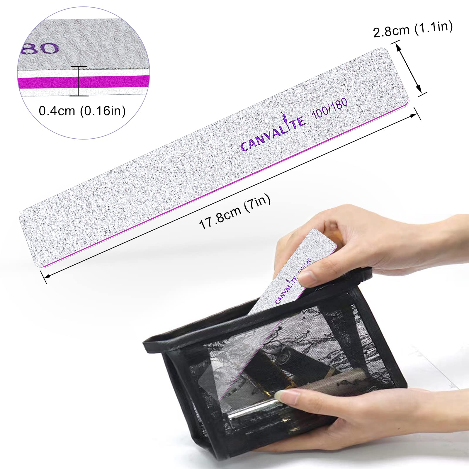 Professional Reusable Nail File - Canvalite Emery Board for Home & Salon (100/180 Grit) - Perfect for Manicures & Pedicures