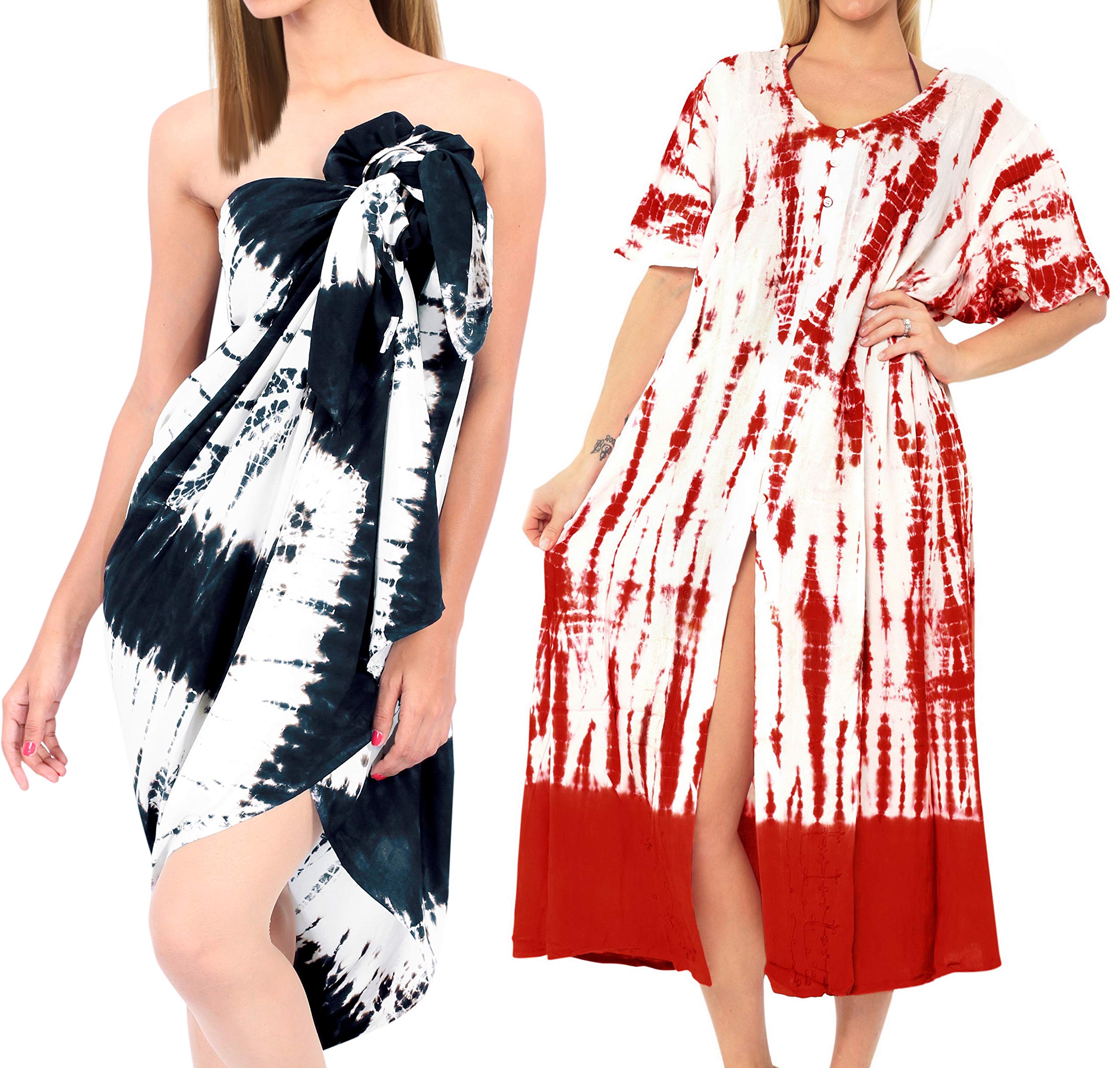 LA LEELA Women's Beach Cover Up Sarong - Swimsuit Cover-Up, Pareo, Casual Dress, Work from Home Clothes - Pack of 2 | Perfect for Poolside, Vacation, and Summer Outfits