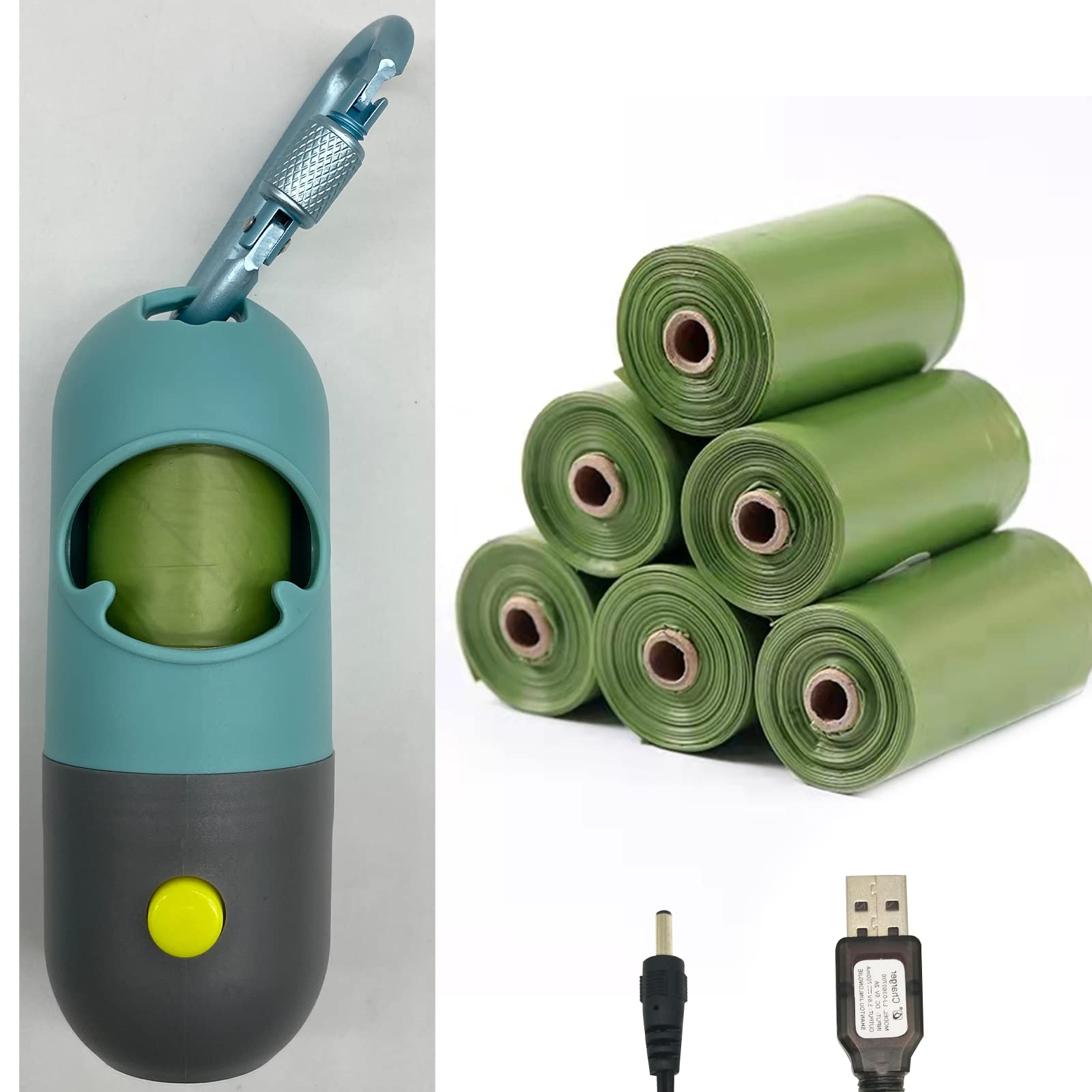 **SHAOUMAN Dog Poop Bags Holder with LED Flashlight & Leash Clip – Pet Waste Bag Dispenser with 15 Biodegradable Bags, Fastener & Elastic Rope – Ideal for Night Walks, Hiking & Outdoor Adventures**