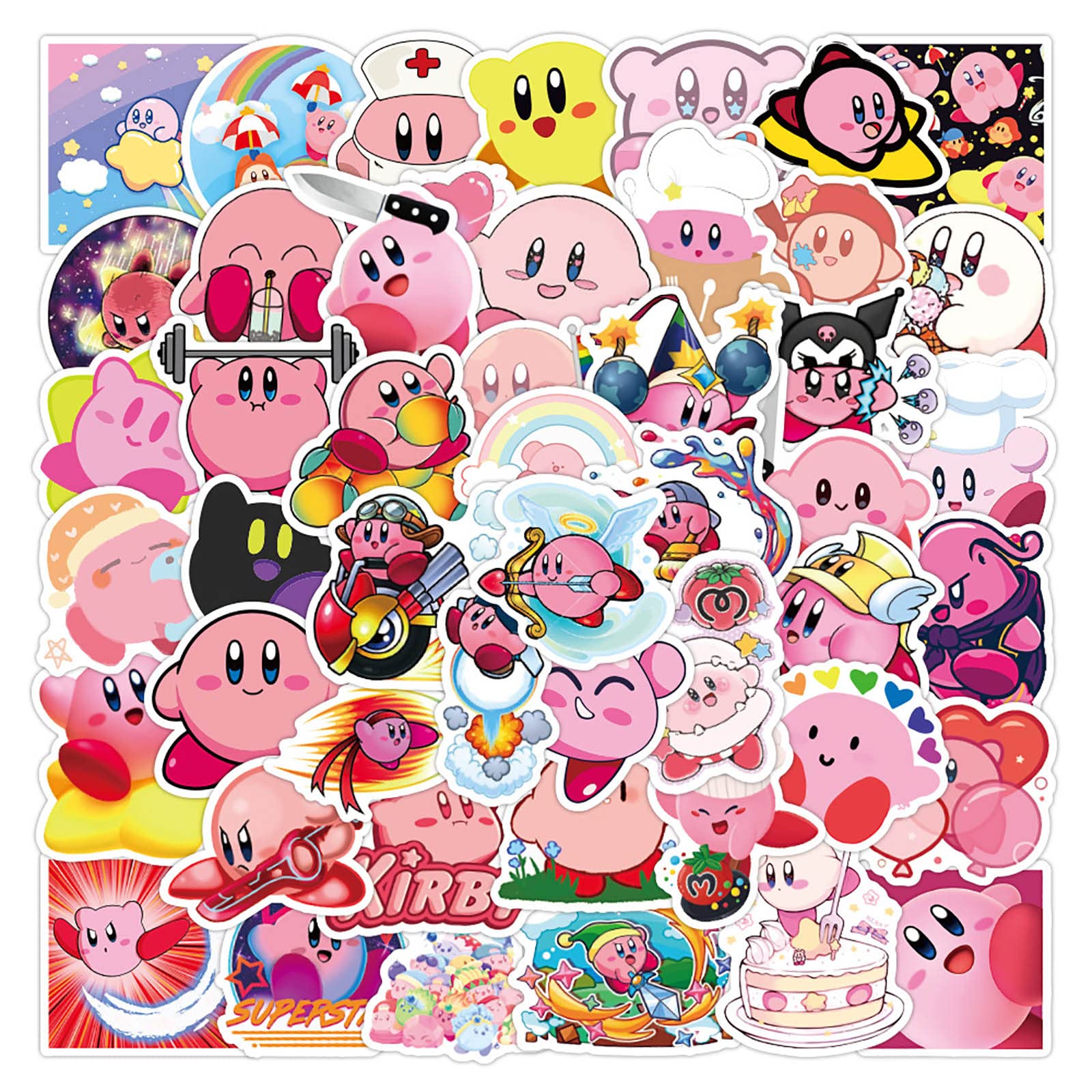 50pcs Kirby Cartoon Stickers for Kids - Waterproof Vinyl Decals for Laptop, Water Bottle, Notebook, Skateboard & Luggage - Trendy Aesthetic Game Character Stickers for School, Travel & Room Decor