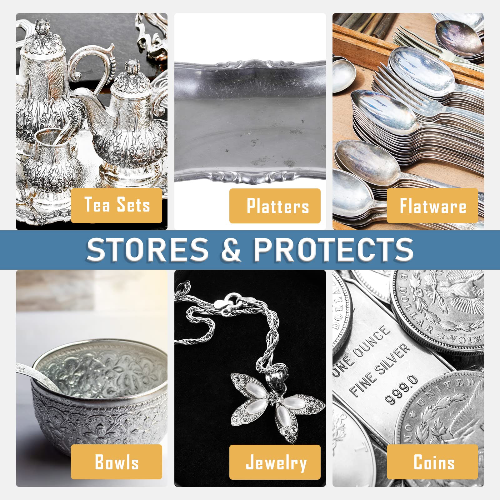 10-Pack Silver Storage Bags - 9x11.8 Inch Anti-Tarnish Fabric Jewelry Organizer for Silverware, Flatware & Silverplate Protection | Jewelry Storage, Travel & Home Organization