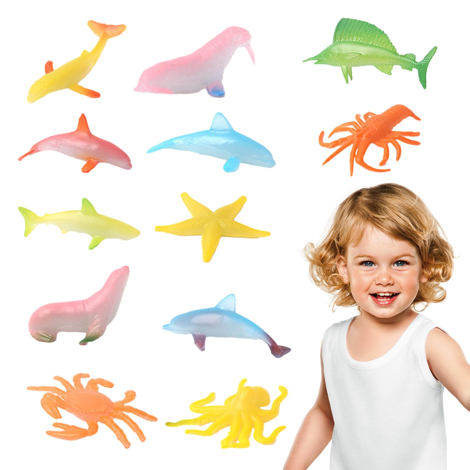 JVAN 12pcs Glow in The Dark Ocean Animal Figures - Realistic PVC Marine Creature Toys Set for Kids, Preschool Learning & Kindergarten Education | Perfect for Night Light Play, Underwater Themed Parties & STEM Classroom Activities