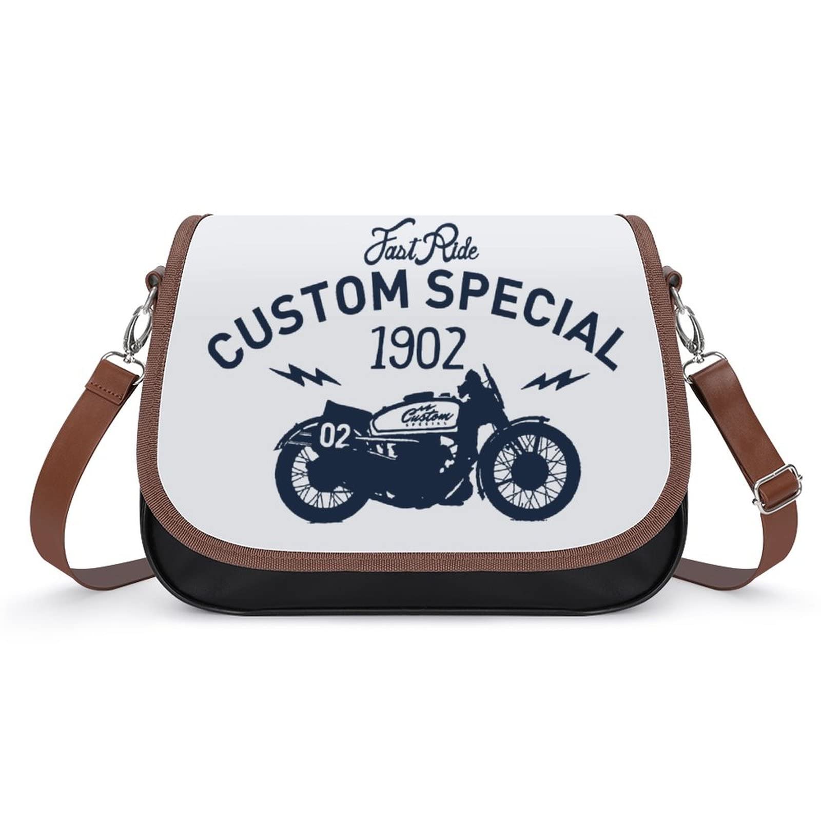 Stylish Women's Leather Crossbody Bag - Printed Casual Shoulder Messenger Purse for Daily Use, Work & Travel | Black Textured Motorcycle Design Fashion Accessory
