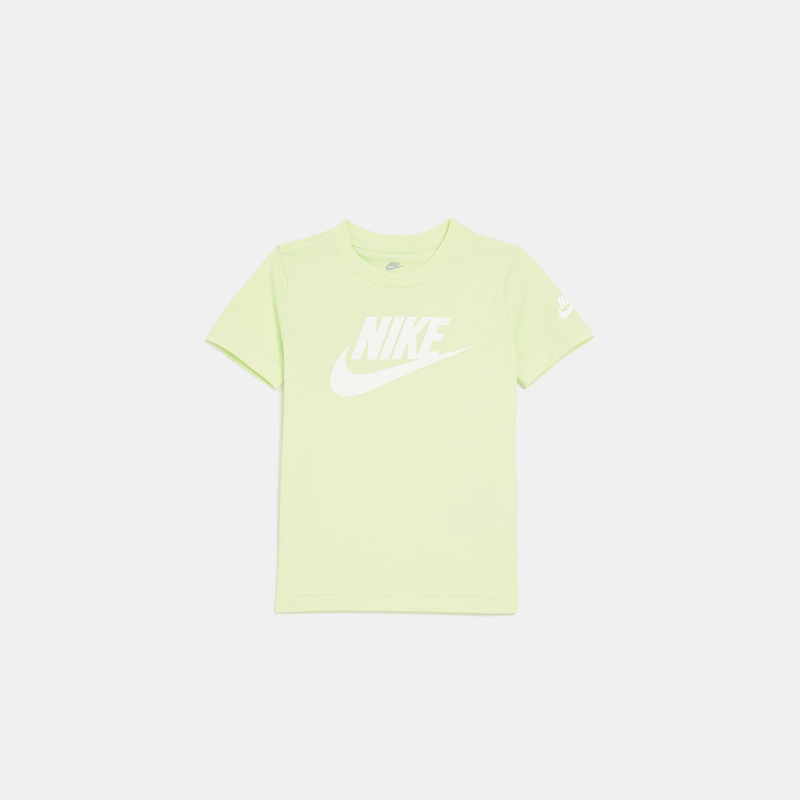 Nike Kids' Futura Evergreen Lime Graphic T-Shirt - Soft Cotton Short Sleeve Tee for Boys & Girls - Perfect for School, Play & Everyday Wear