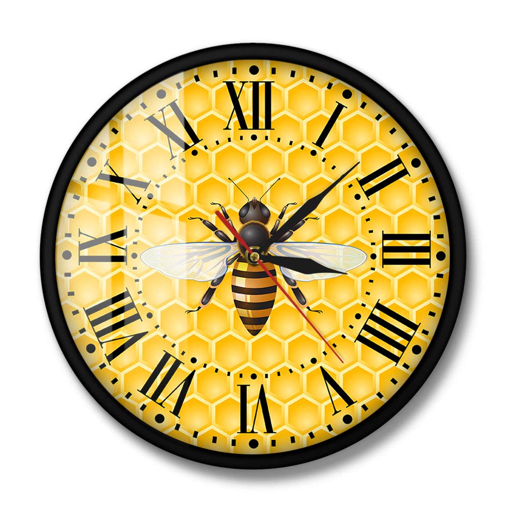 Honey Bee Wall Clock - Silent Metal Frame for Living Room & Nursery Decor