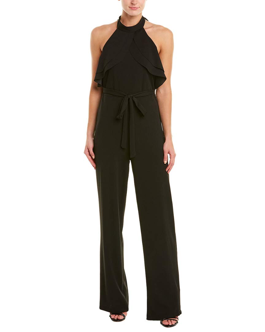 Bebe Women's Ruffle Halter Neck Jumpsuit - Stylish Summer Romper for Beach, Party & Vacation Outfits