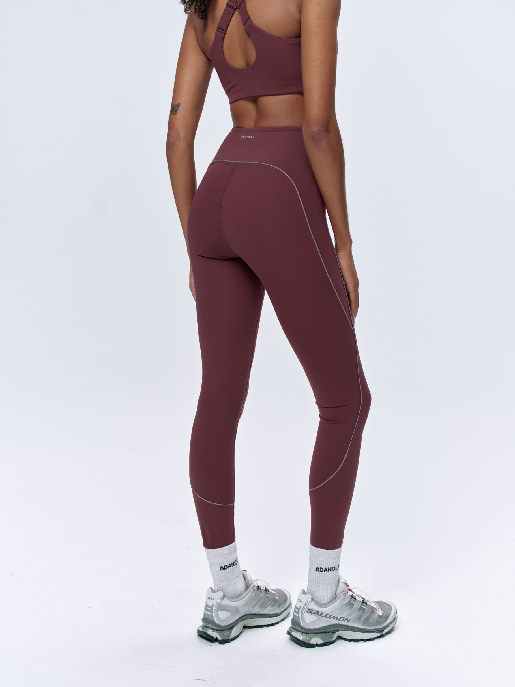 Ultimate Reflective Piping Leggings for Women - High Waist Burgundy Workout Yoga Pants | Night Running, Gym, Fitness & Casual Wear