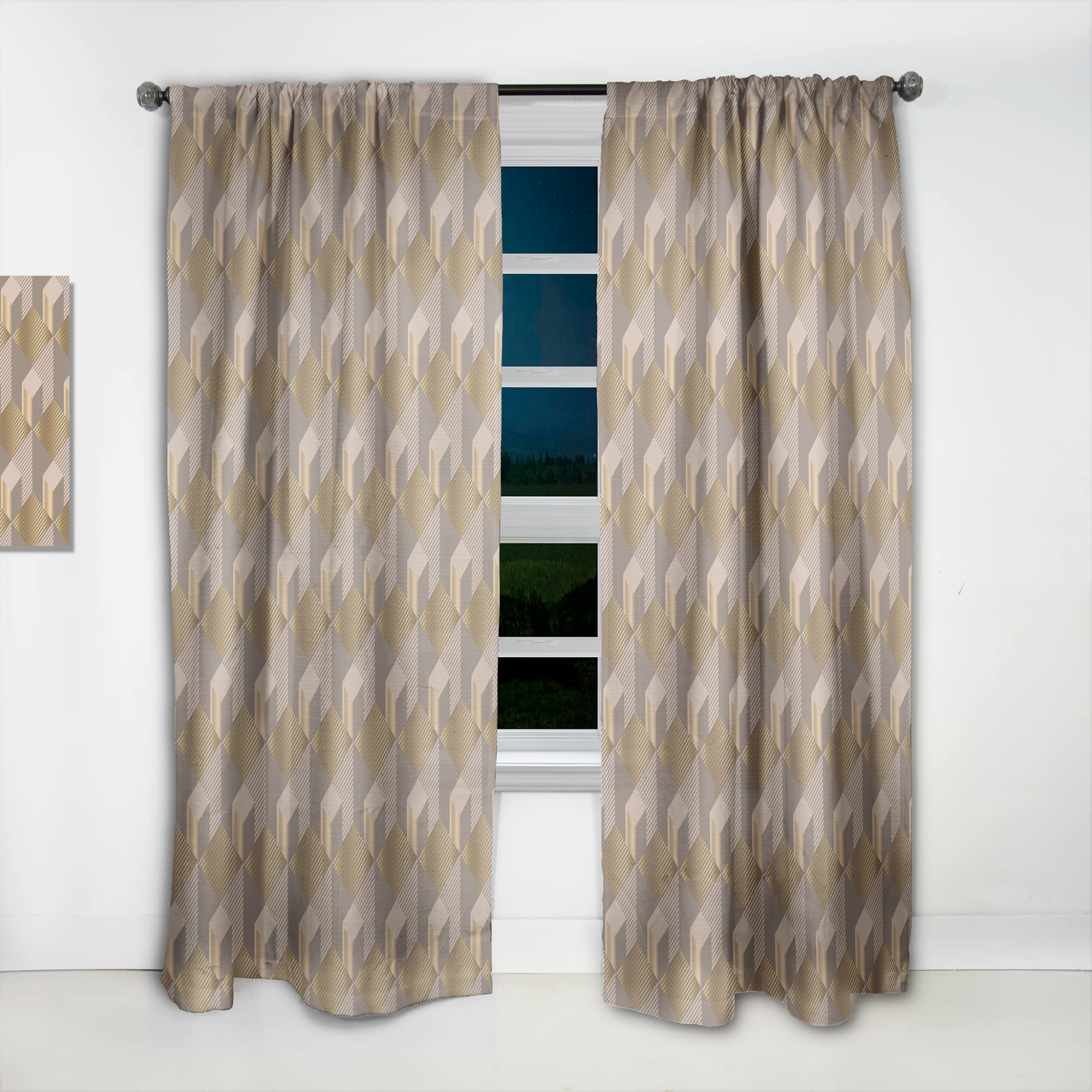 Retro Square Design V Thermal Insulated Curtains for Bedroom & Living Room - Single Panel 52x120 Inches - Blackout Drapes for Home Decor & Privacy Protection