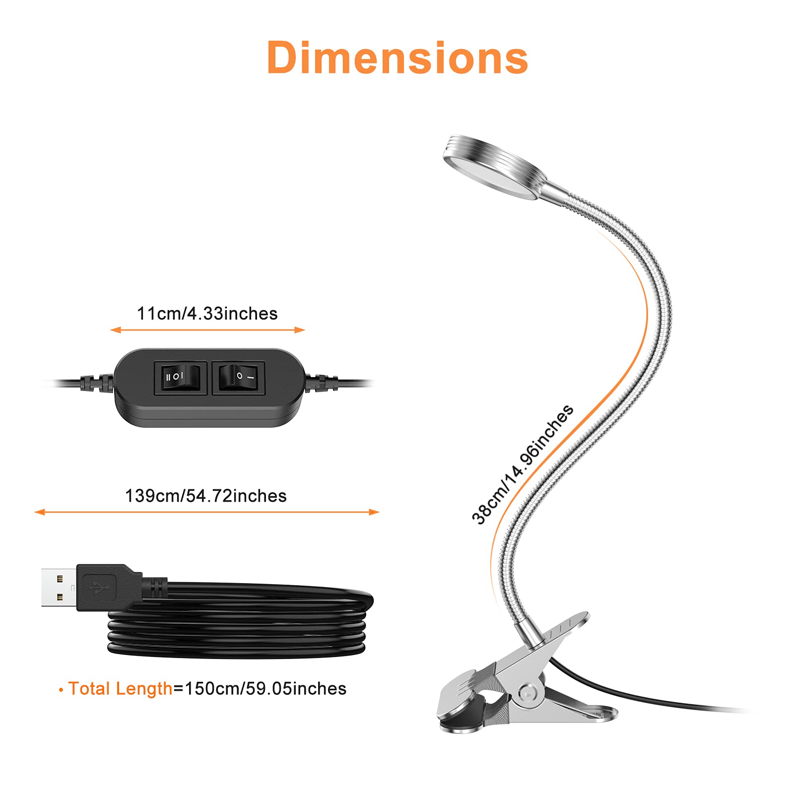 LEPOWER Adjustable Clip On Light with Color Changing - USB Powered LED Desk Lamp for Reading, Studying, Night Light - Perfect for Bed Headboard, Computer Monitor, Bookshelf (Silver)
