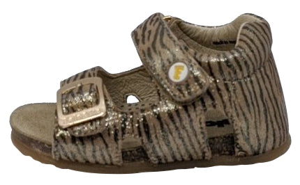 Falcotto Girls Bea St. Zebra Print Open Toe Sandals in Platinum - Comfortable Summer Casual Shoes for Kids, Perfect for Beach, Park and Outdoor Play