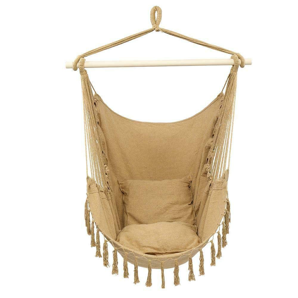 NZX Hanging Chair Hammock - Outdoor Swing Seat with Tassel & 2 Pillows for Patio, Garden, Balcony Relaxation | Perfect for Backyard Lounging, Picnics, and Indoor Decor