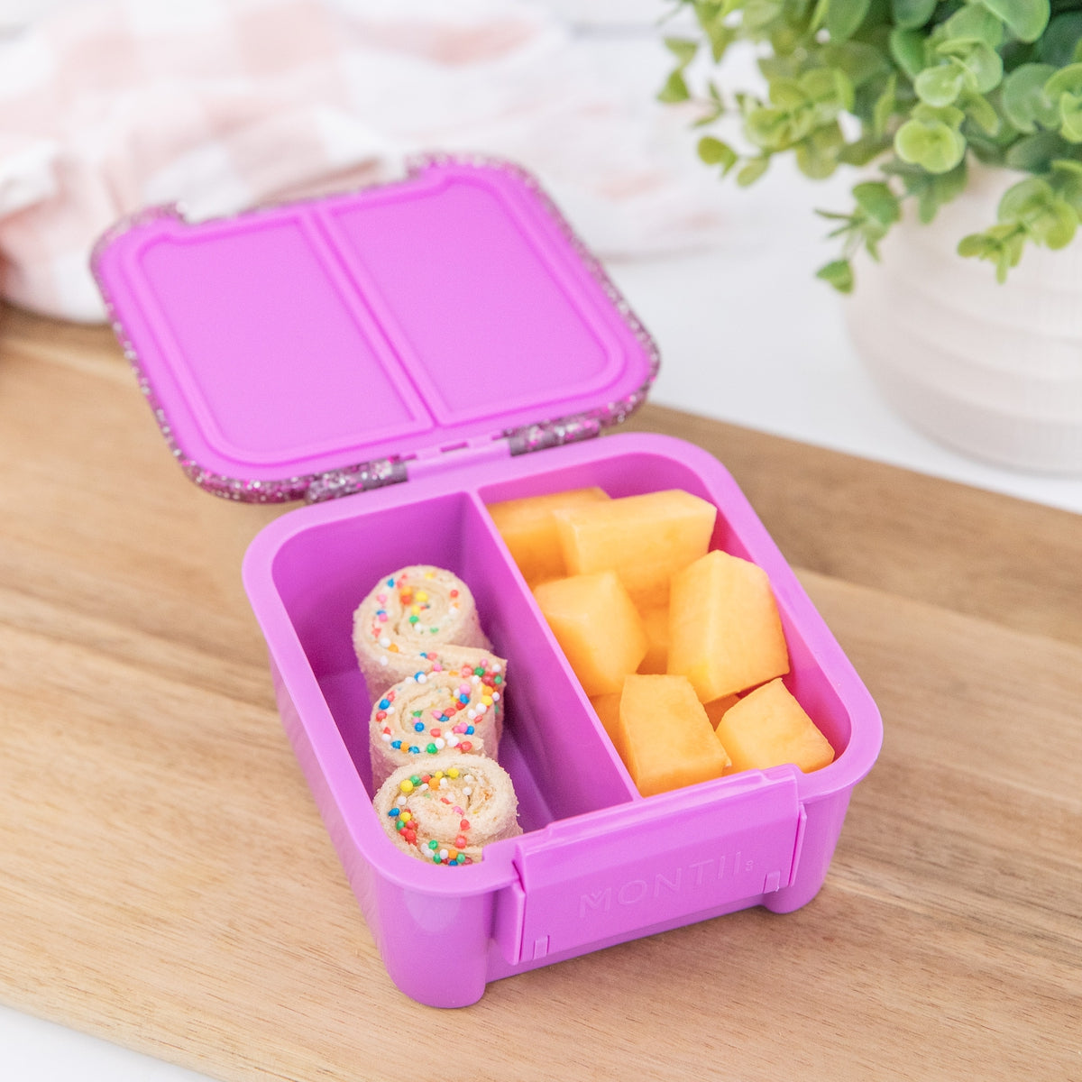 Montii.Co Bento 2 Lunch Box - Magenta Glitter Insulated Food Container for School, Work & Picnics | BPA-Free & Leak-Proof Meal Prep Storage