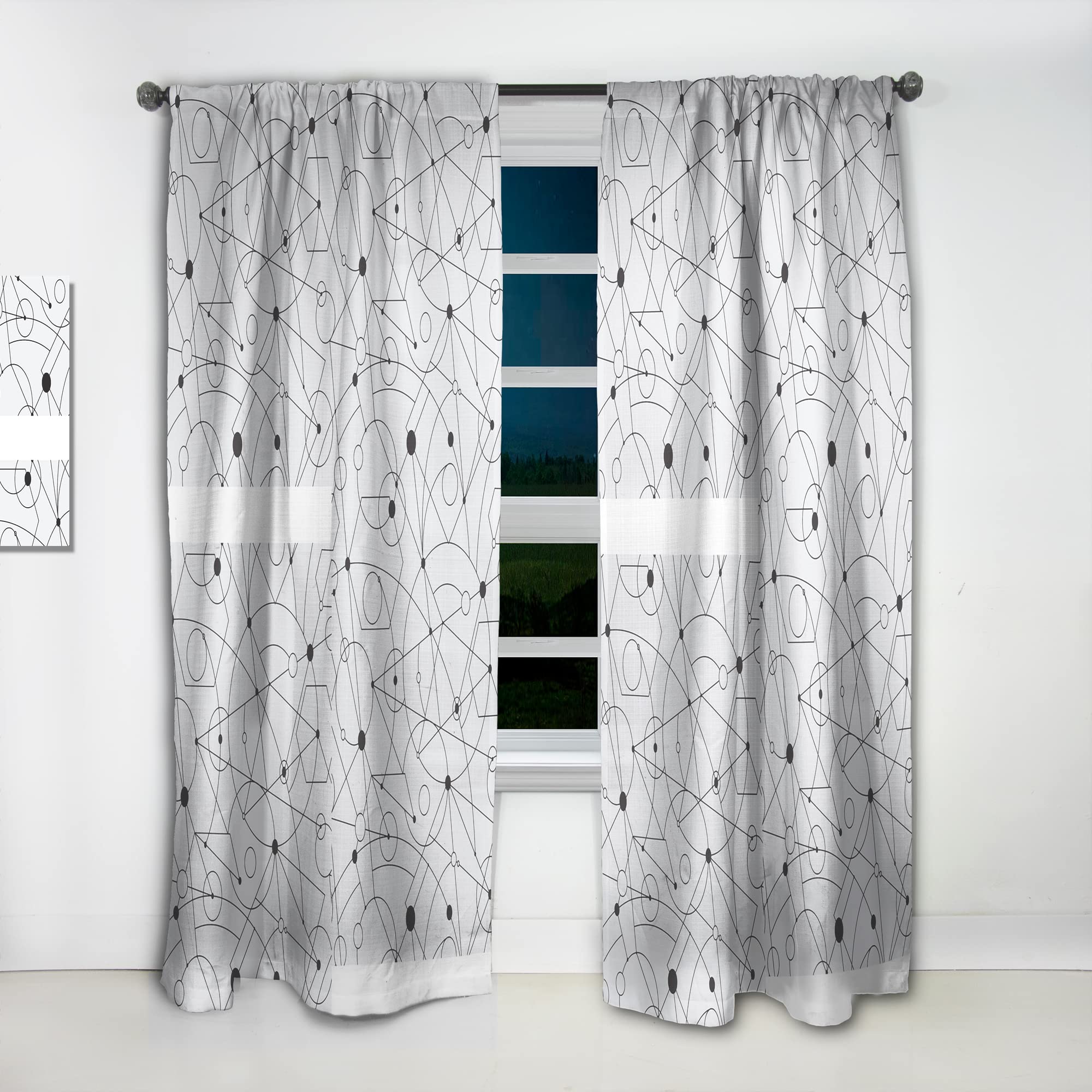 DesignQ Retro Geometric Grid III Thermal Insulated Curtains - Single Panel 52x63 Inches - Blackout Drapes for Bedroom & Living Room - Perfect for Home Decor, Privacy & Energy Efficiency