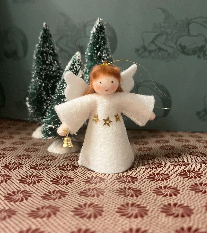 2023 Handmade Brunette Hanging Angel Waldorf Doll - Natural Fiber Waldorf Style Doll for Kids Room Decor, Nursery Hanging Ornament & Waldorf Education Toy