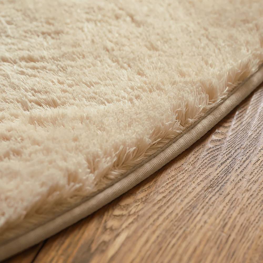 Fluffy Round Shaggy Rug - Ultra Soft & Skin-Friendly Nursery Rug for Boys & Girls Room - 6.6x6.6ft Beige Circle Carpet - Perfect for Bedroom, Playroom & Home Decor