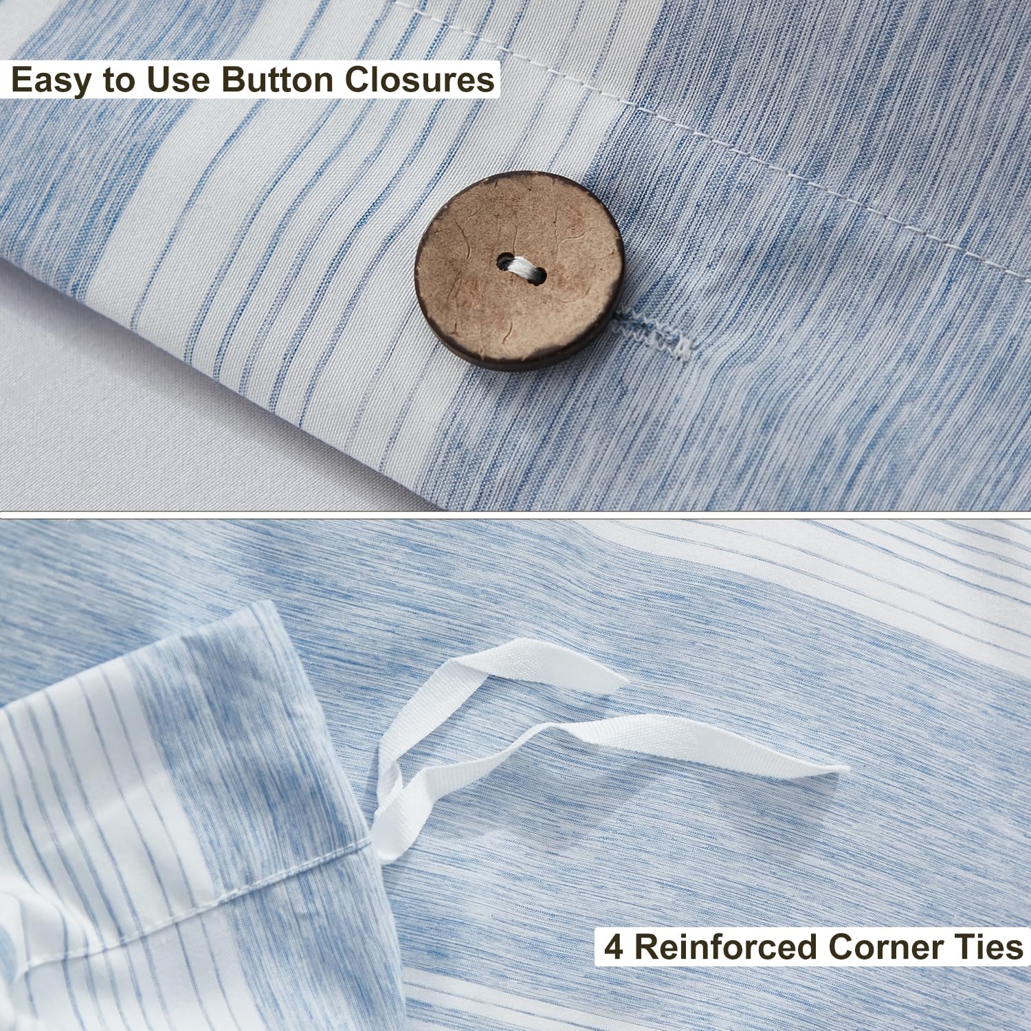 Breathable Soft Brushed Microfiber Duvet Cover Set - King Size Blue Striped Bedding with Button Closure (Includes 1 Duvet Cover + 2 Pillowcases) | Perfect for Cozy Bedrooms & Guest Room Decor