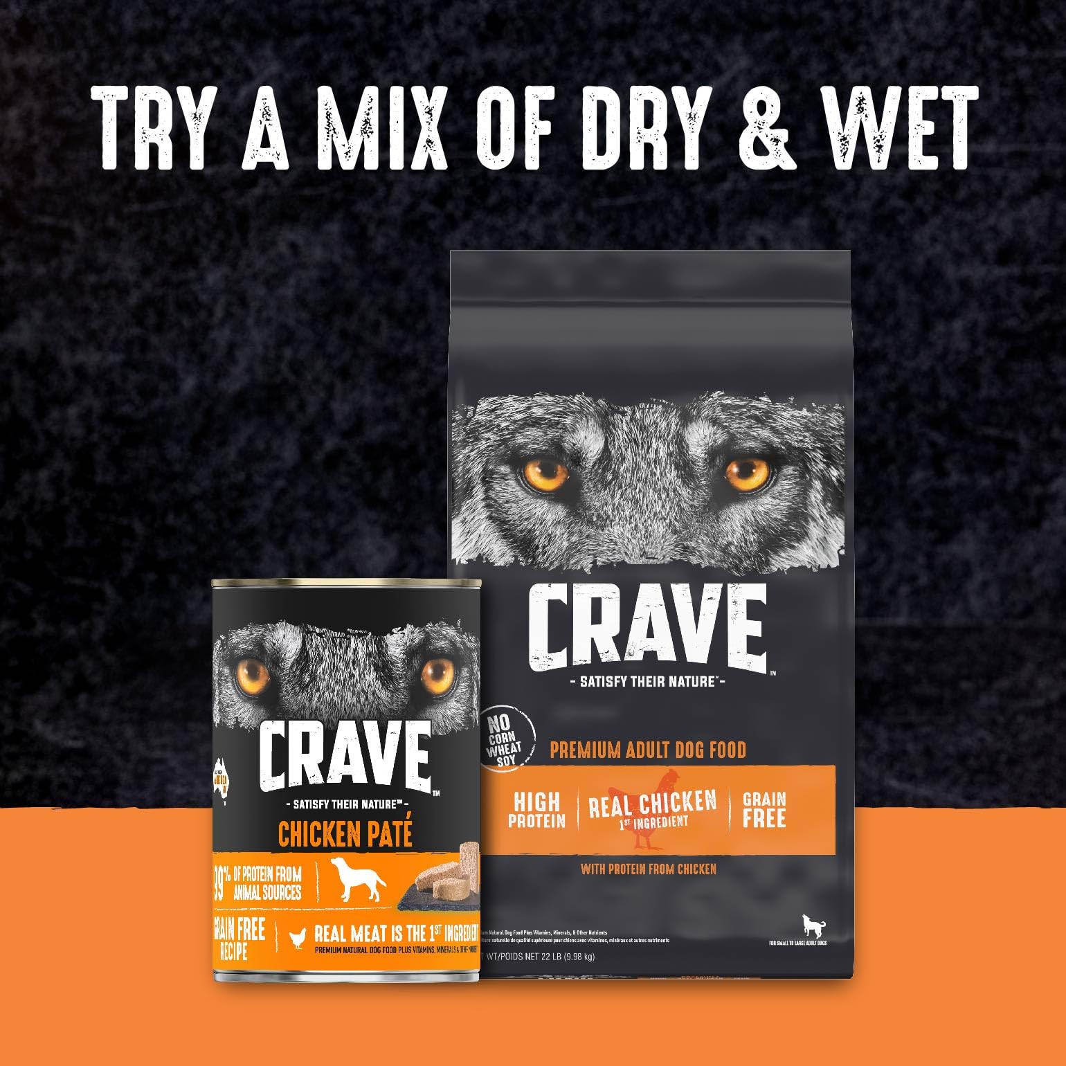 **CRAVE Grain Free High Protein Adult Dry Dog Food - Chicken Recipe, 22 lb Bag - Premium Nutrition for Active Dogs - Ideal for Training, Hiking & Outdoor Adventures**