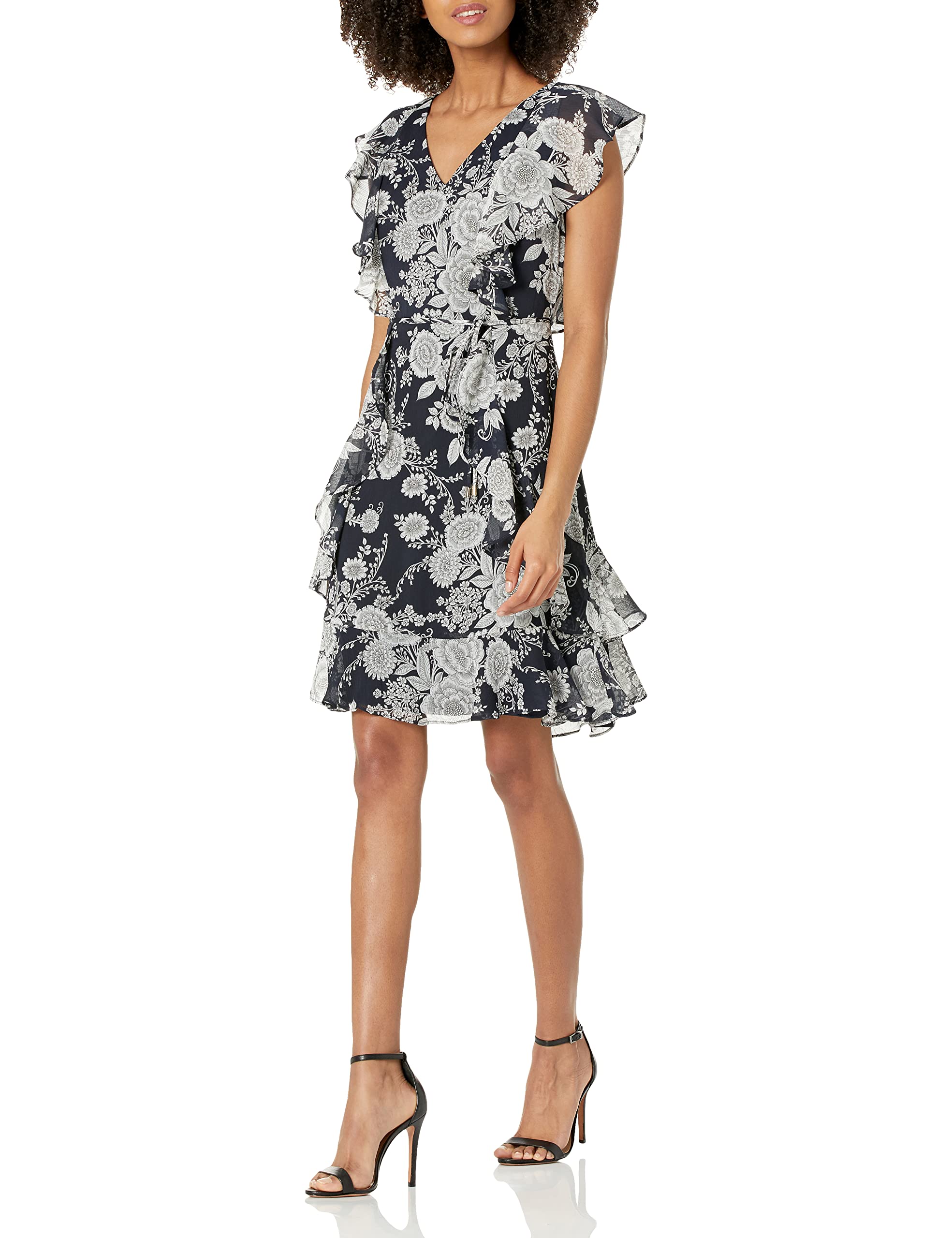 Tommy Hilfiger Women's Floral Print Sleeveless Ruffle Dress - Summer Casual Sundress for Beach, Party & Vacation Wear