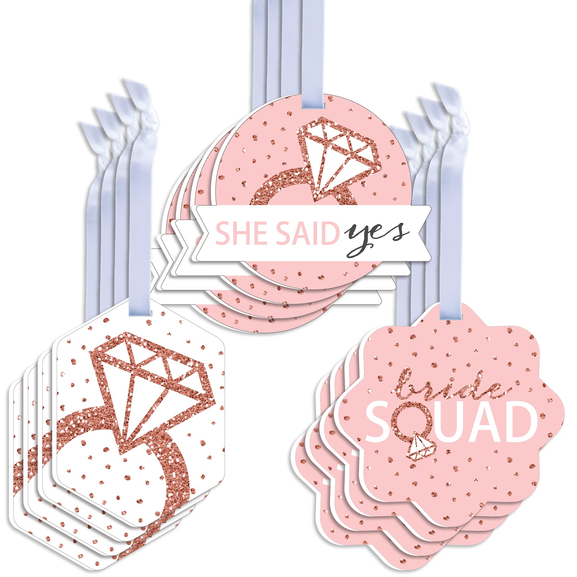 Rose Gold Bridal Shower Favor Tags - Set of 12 Elegant Hanging Gift Tag Toppers for Bachelorette Party Decorations - Perfect for Wedding Favors, Bridesmaid Gifts & Special Occasions