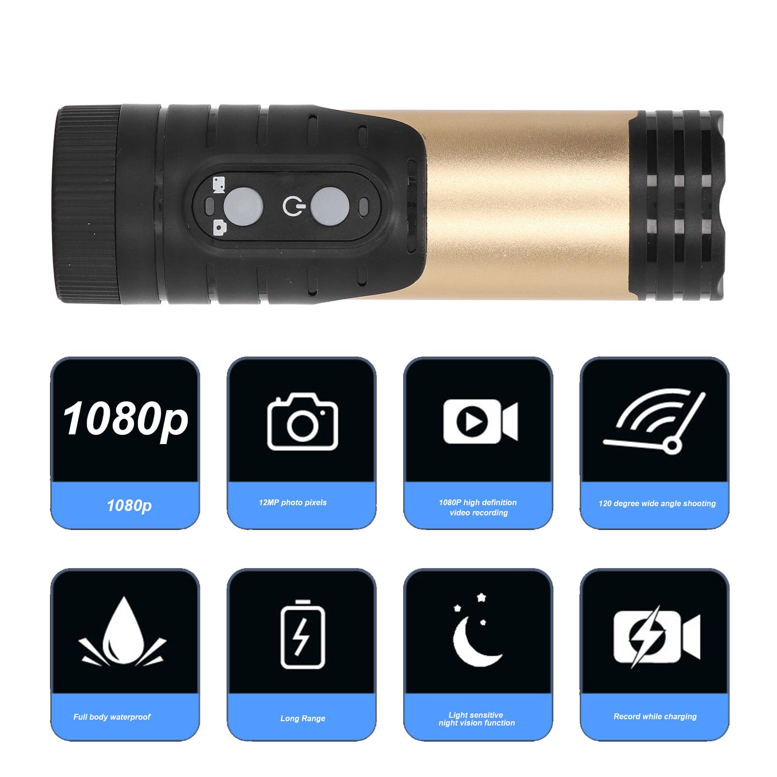 4K Action Camera 12MP WiFi Waterproof Sports Camera with 120° Wide-Angle Lens - HD Helmet Camera for Diving, Surfing, Cycling & Outdoor Adventures (Black/Gold)