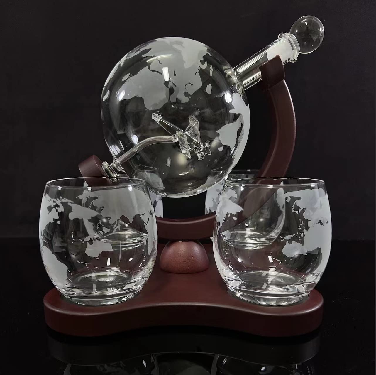 Premium Whiskey Decanter Set with 4 Glasses & 800ML Carafe - Elegant Flower-Shaped Wooden Tray Stand - Perfect for Scotch, Bourbon, Wine & Cocktails - Ideal Gift for Father's Day, Men, Housewarming & New Home - Great for Entertaining, Dinner Parties & Home Bar Decor