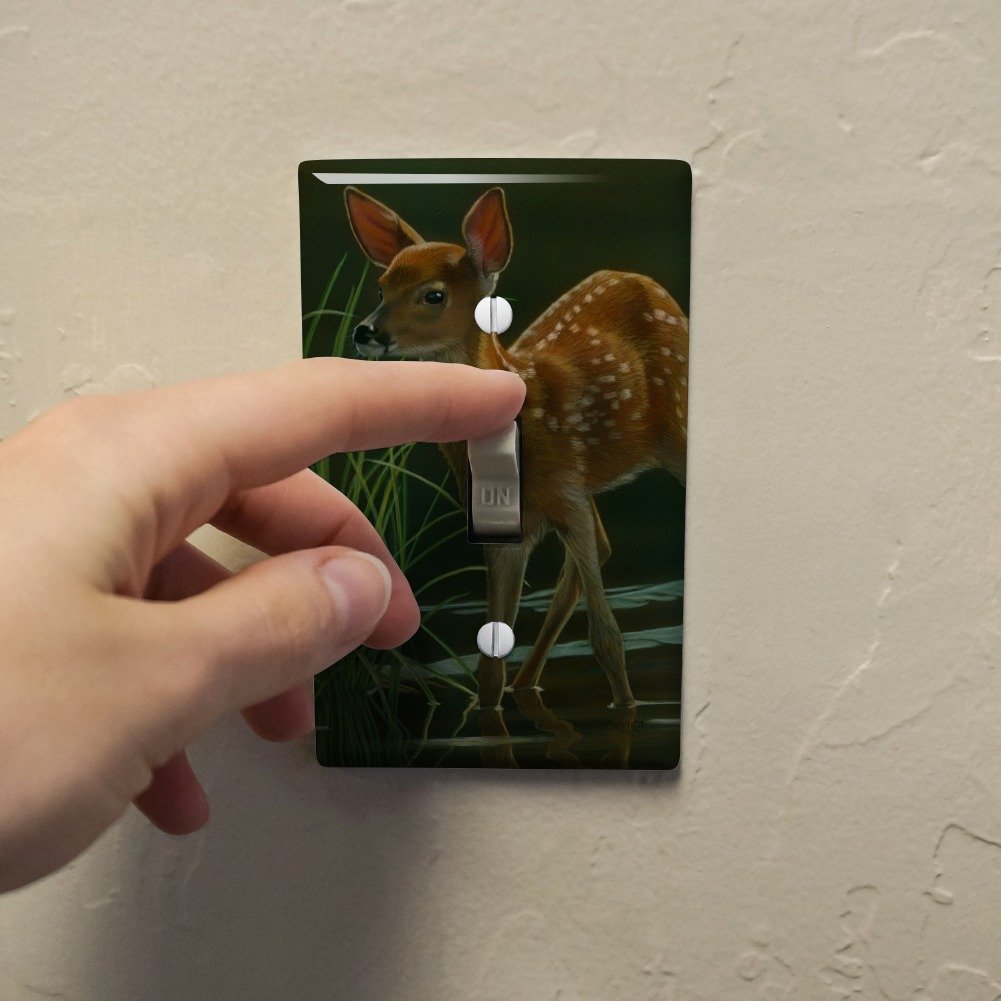 White-Tailed Fawn Alert Baby Deer Plastic Wall Decor Light Switch Plate Cover - Nursery, Kids Room, Cabin & Wildlife Themed Home Decor