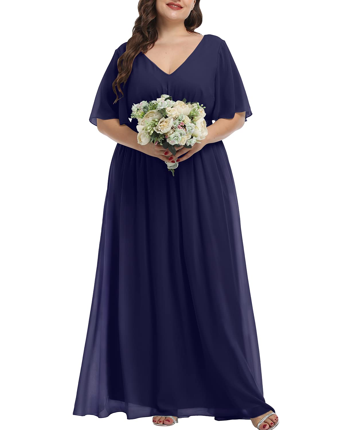 Elegant Plus Size Chiffon Maxi Dress for Women - Formal Wedding Guest & Bridesmaid Gown - Perfect for Evening Parties, Prom, and Special Occasions