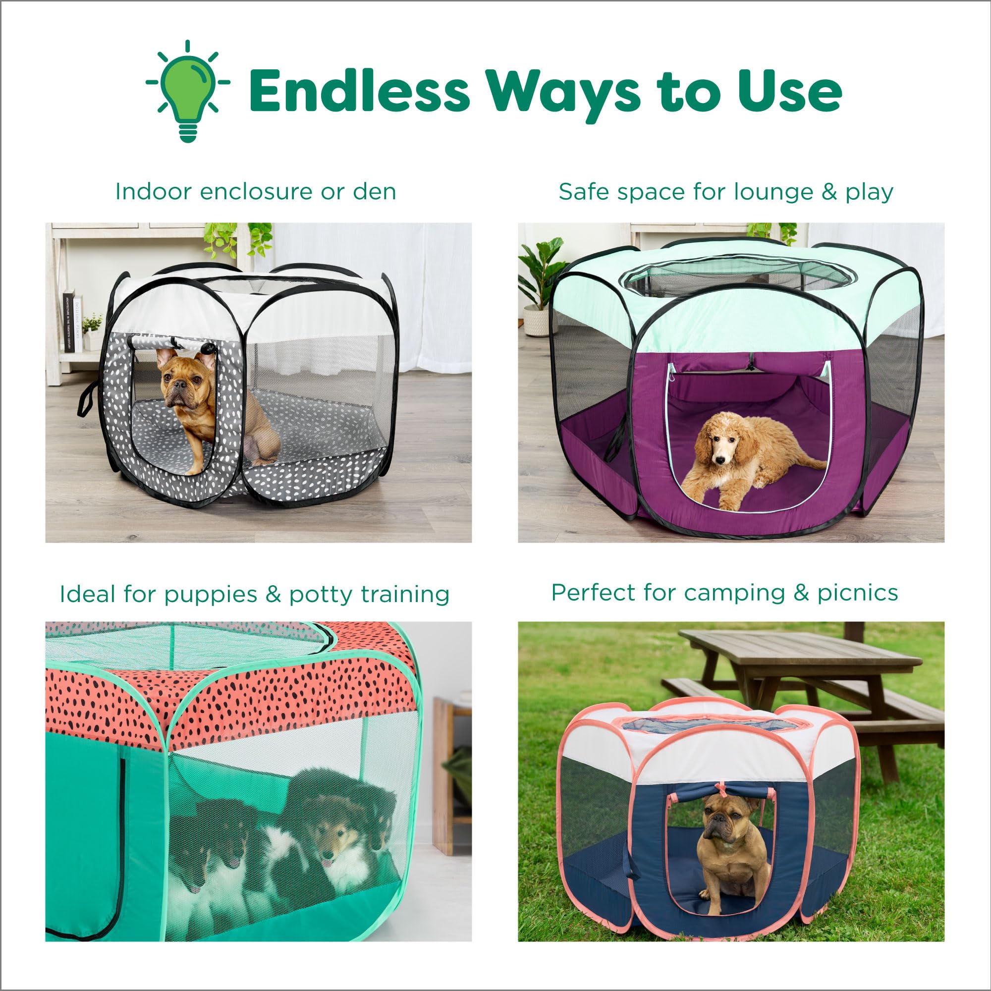 Furhaven Extra Large Portable Dog Playpen & Cat Tent - Foldable Indoor/Outdoor Pet Kennel with Zippered Door, Navy Blue | Perfect for Puppy Training, Travel, and Backyard Playtime