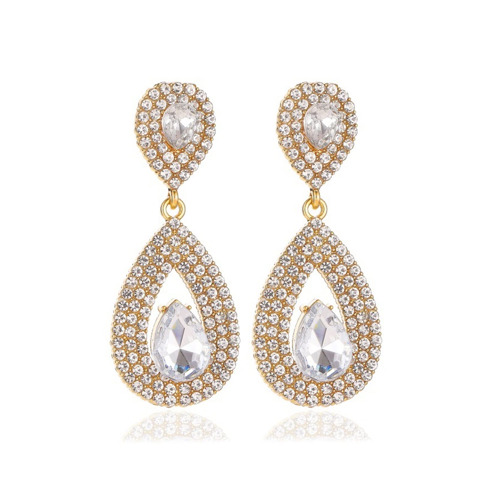 SHANGMAOYO Crystal Drop Earrings for Women - Hollow Flower Dangle Earrings with Shiny Rhinestones, Elegant Party Jewelry (ES3017 Gold/Silver) | Perfect for Weddings, Date Nights & Special Occasions
