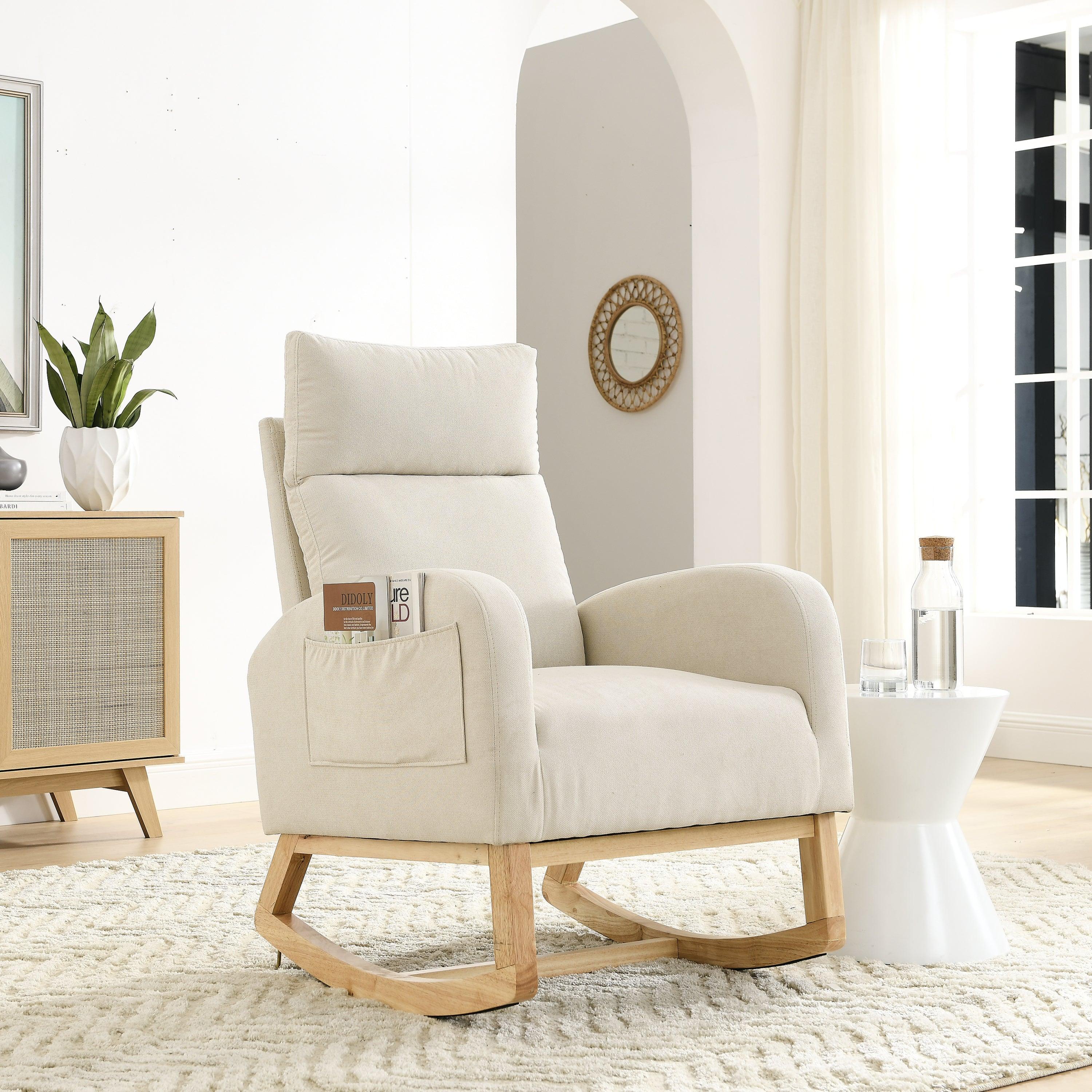 27.6W Modern Accent High Backrest Rocking Chair with Side Pockets - Comfortable Lounge Armchair for Living Room, Bedroom & Nursery - Perfect for Relaxing, Reading & Nursing